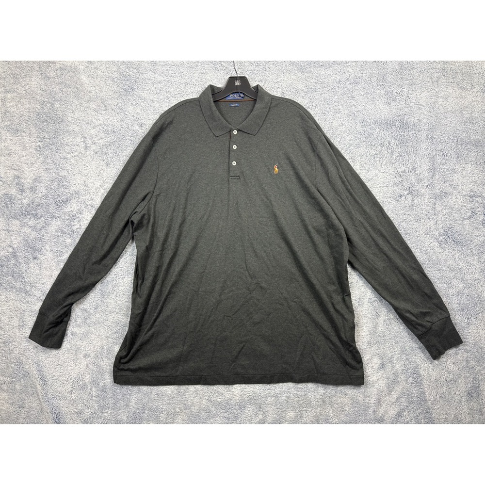 Polo Ralph Lauren Mens XXL Gray Long Sleeve Polo Shirt Classic Fit Cotton
